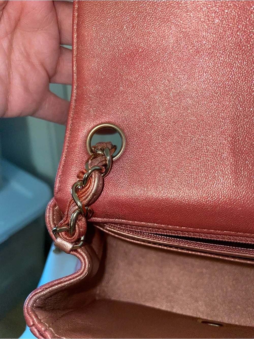 CHANEL Quilted Mini Flap Bag in Metallic Rose